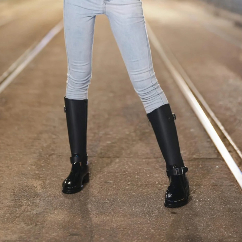 Cizme de ploaie pentru femei, înalte, PVC impermeabil, talpă plată, patru sezoane