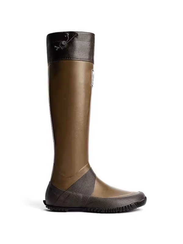Cizme de ploaie pentru femei cu model color-block, tibie înaltă, partea superioară din piele sintetică, toc plat, potrivite pentru toamnă și iarnă