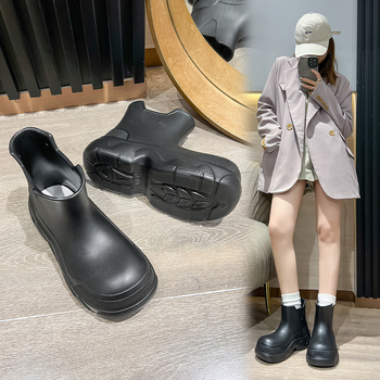 Ghete de ploaie pentru femei, talpă groasă, impermeabile și antiderapante, partea superioară EVA, design slip-on, 3–5 cm toc, pentru purtare zilnică