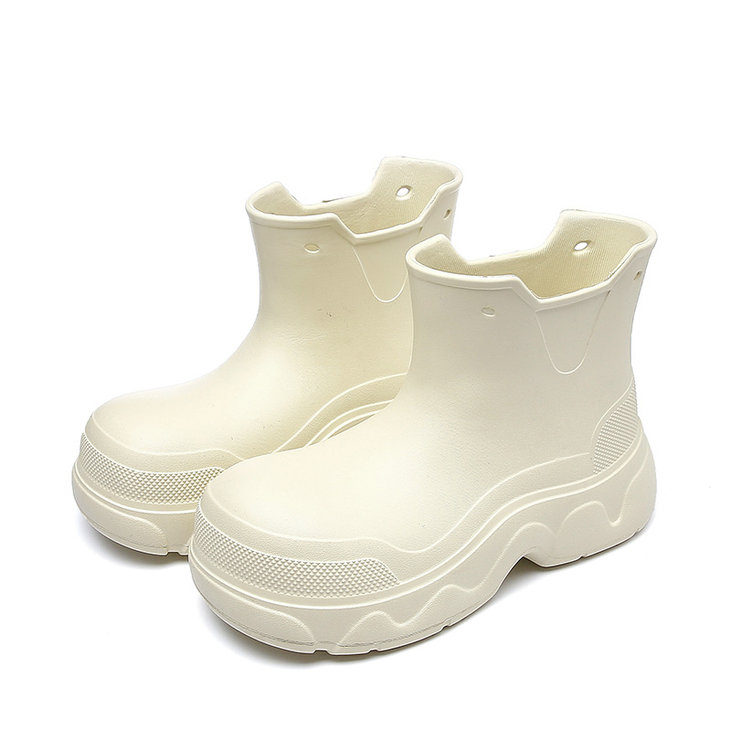 Ghete de ploaie pentru femei, talpă groasă, impermeabile și antiderapante, partea superioară EVA, design slip-on, 3–5 cm toc, pentru purtare zilnică