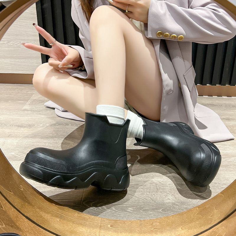 Ghete de ploaie pentru femei, talpă groasă, impermeabile și antiderapante, partea superioară EVA, design slip-on, 3–5 cm toc, pentru purtare zilnică