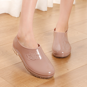 Ghete de ploaie pentru femei, talie joasă, partea superioară din PVC, toc mic 1-3 cm, vară