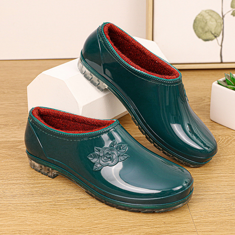 Ghete de ploaie pentru femei, talie joasă, partea superioară din PVC, toc mic 1-3 cm, vară