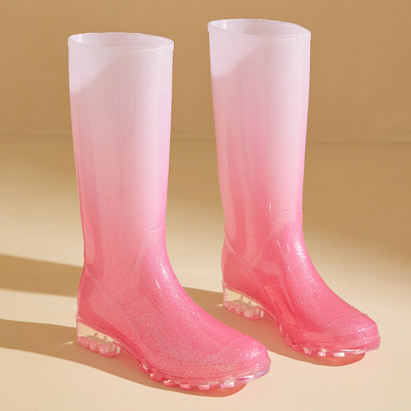 Ženske visoke PVC čizme za kišu, blok uzorak, slip-on, niski pet 1–3 cm, vodootporne, za sva godišnja doba