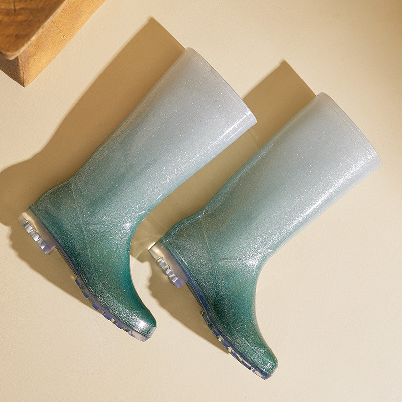 Ženske visoke PVC čizme za kišu, blok uzorak, slip-on, niski pet 1–3 cm, vodootporne, za sva godišnja doba