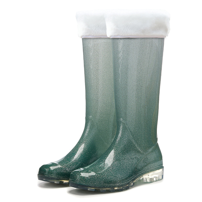 Ženske visoke PVC čizme za kišu, blok uzorak, slip-on, niski pet 1–3 cm, vodootporne, za sva godišnja doba