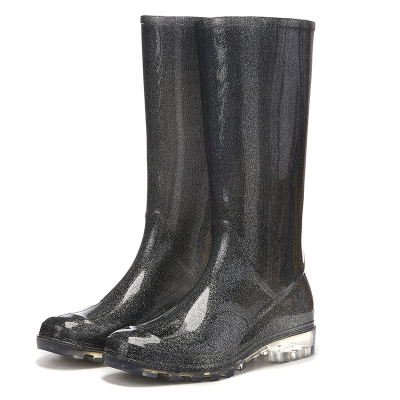 Ženske visoke PVC čizme za kišu, blok uzorak, slip-on, niski pet 1–3 cm, vodootporne, za sva godišnja doba