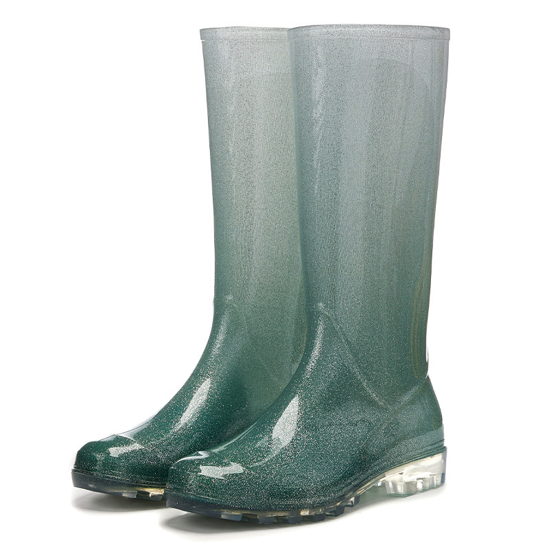 Ženske visoke PVC čizme za kišu, blok uzorak, slip-on, niski pet 1–3 cm, vodootporne, za sva godišnja doba