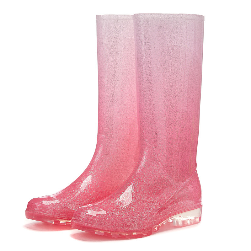 Ženske visoke PVC čizme za kišu, blok uzorak, slip-on, niski pet 1–3 cm, vodootporne, za sva godišnja doba