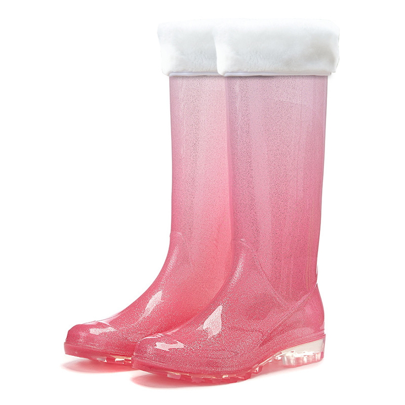 Ženske visoke PVC čizme za kišu, blok uzorak, slip-on, niski pet 1–3 cm, vodootporne, za sva godišnja doba