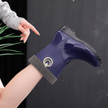 Cizme de ploaie din PVC pentru femei, până la gambe, toc plat, monocrom, patru anotimpuri