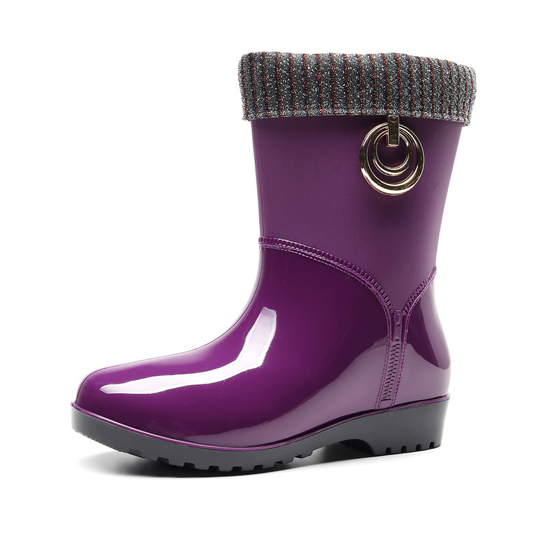 Cizme de ploaie din PVC pentru femei, până la gambe, toc plat, monocrom, patru anotimpuri