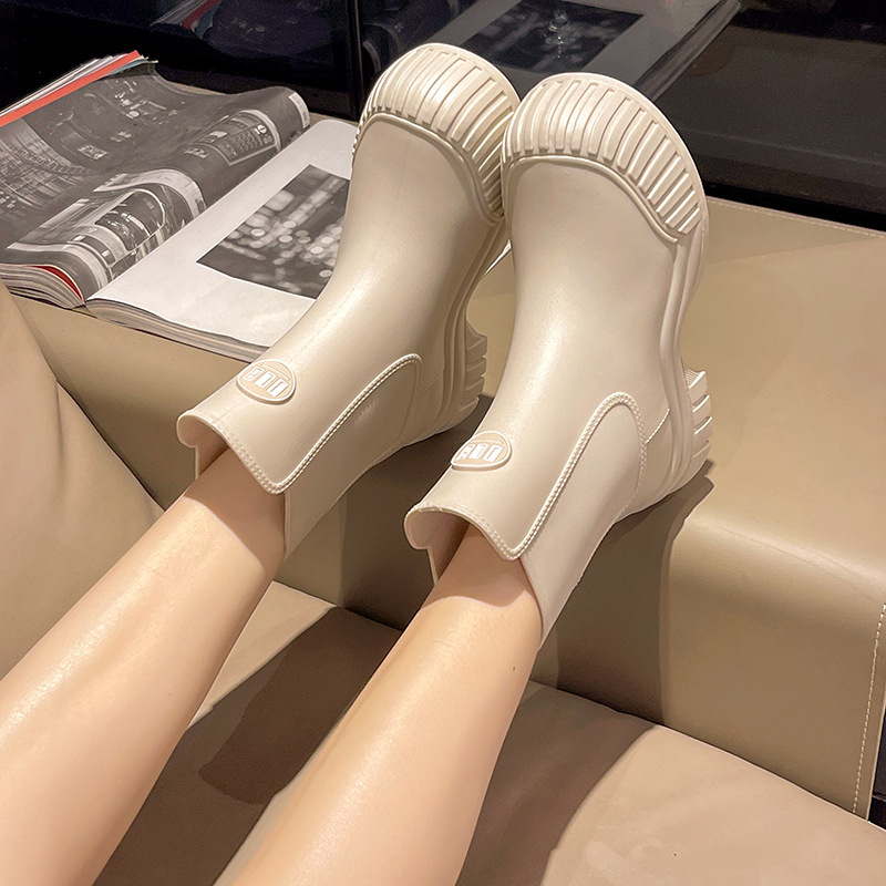 Cizme de ploaie pentru femei, înălțime medie, impermeabile, căptușite cu fleece, toc mic, PVC partea superioară