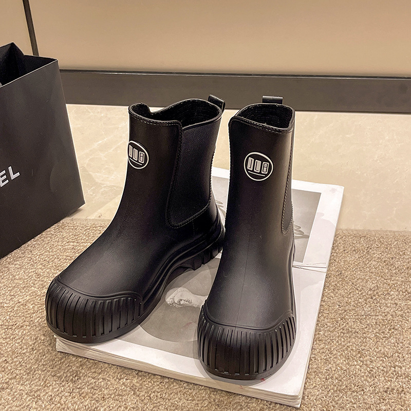 Cizme de ploaie pentru femei, înălțime medie, impermeabile, căptușite cu fleece, toc mic, PVC partea superioară