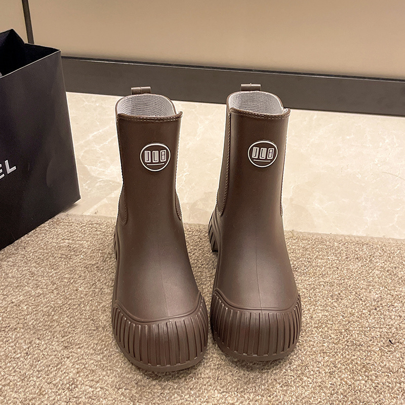 Cizme de ploaie pentru femei, înălțime medie, impermeabile, căptușite cu fleece, toc mic, PVC partea superioară