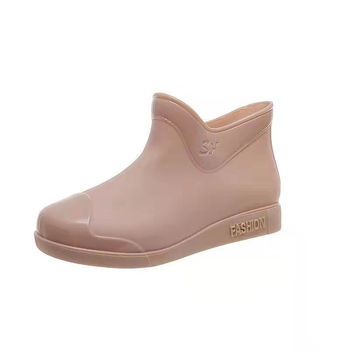Cizme de ploaie pentru femei, gambă joasă, exterior PVC, căptușeală din bumbac detașabilă, toc mic 1–3 cm, stil coreean