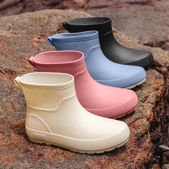 Ženske PVC čizme za kišu, vodootporne, protuklizna potplat, niski gležanj, slip-on