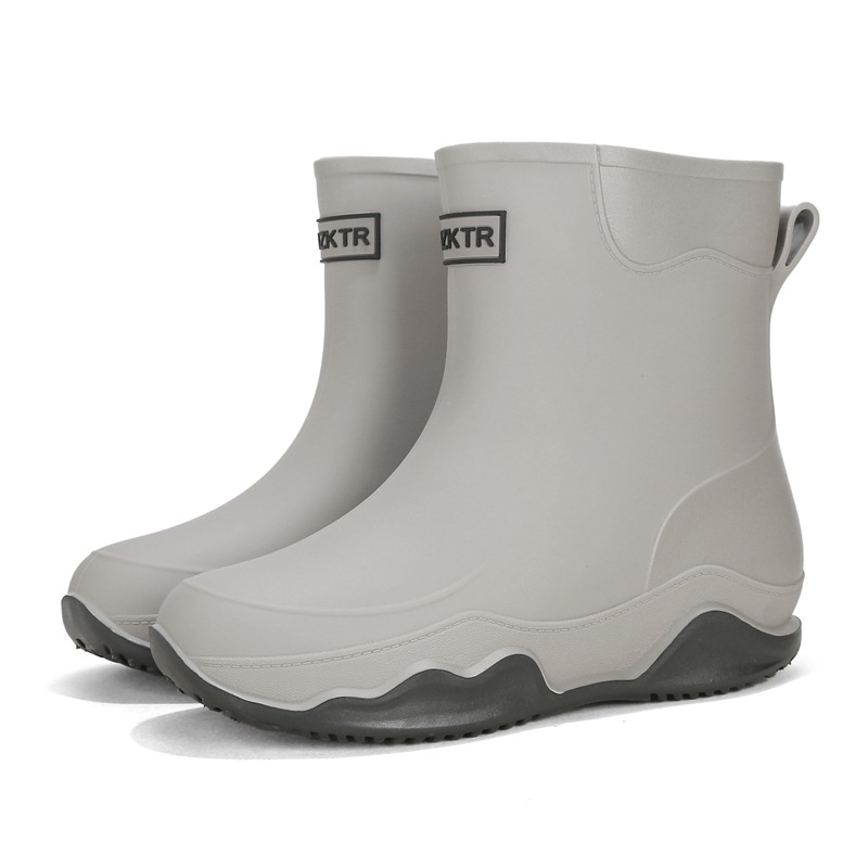 Cizme de ploaie pentru femei, de înălțime medie, impermeabile, talpă antiaderentă și rezistentă la uzură, construcție întărită, partea superioară din PVC, toc mic 1-3 cm, pentru toate cele patru sezoane