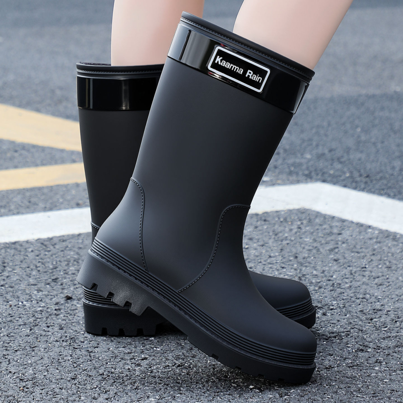 Cizme de ploaie pentru femei, până la jumătatea gambelor, din PVC, impermeabile, talpă groasă, antiderapante