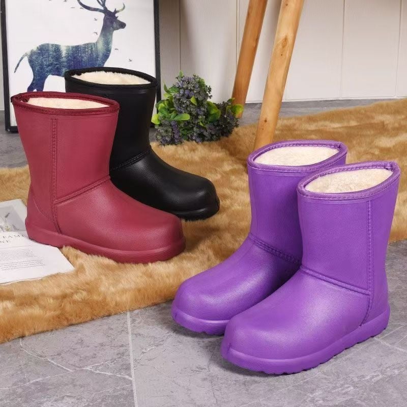 Női téli esőcsizmák, EVA felső rész, középmagas szár, csúszásmentes talp, vízálló, alacsony sarka 1–3 cm