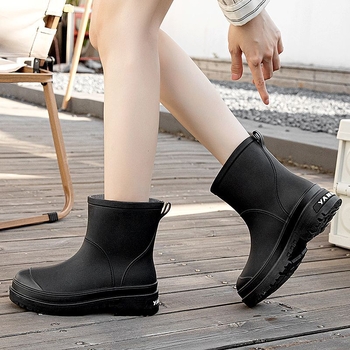 Ghete de ploaie pentru femei din PVC, cu înălțime medie, impermeabile, antiderapante, căptușite cu fleece