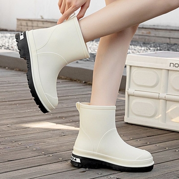 Ghete de ploaie pentru femei din PVC, cu înălțime medie, impermeabile, antiderapante, căptușite cu fleece