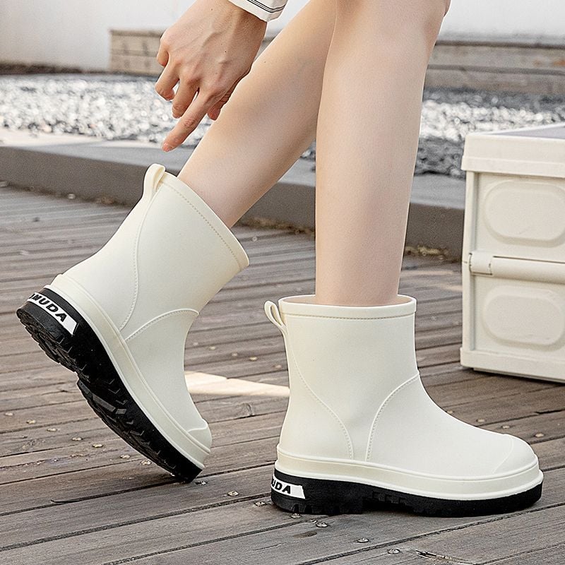 Ghete de ploaie pentru femei din PVC, cu înălțime medie, impermeabile, antiderapante, căptușite cu fleece