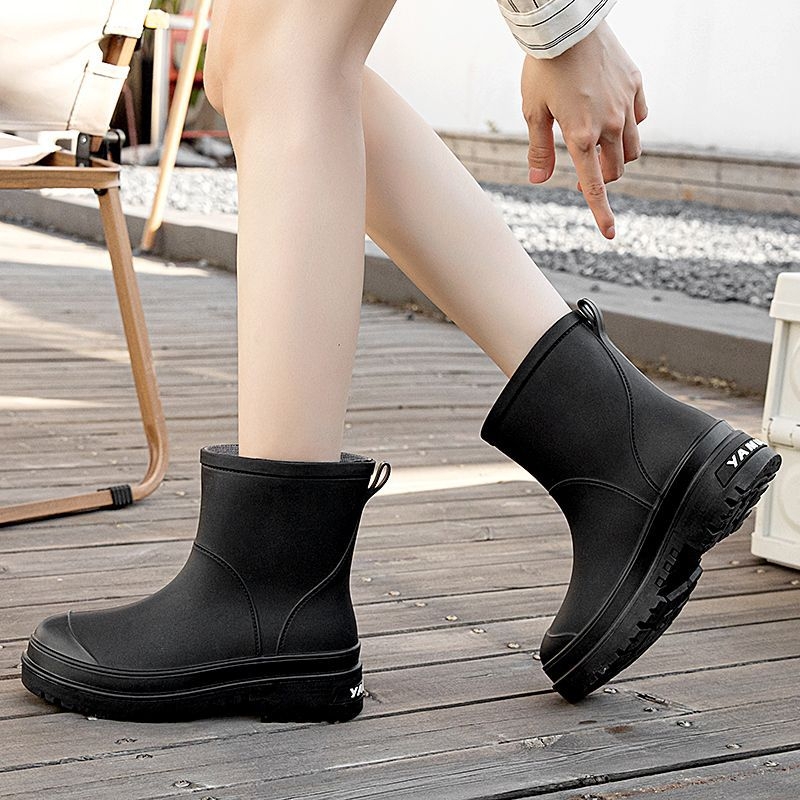 Ghete de ploaie pentru femei din PVC, cu înălțime medie, impermeabile, antiderapante, căptușite cu fleece
