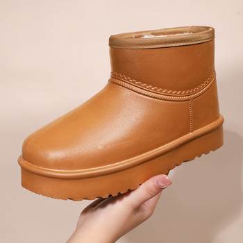 Cizme de zăpadă impermeabile pentru femei, căptușite cu fleece, partea superioară EVA, glezna joasă, talpă groasă, toc mediu 3-5 cm, culoare uni, încălțăminte de iarnă