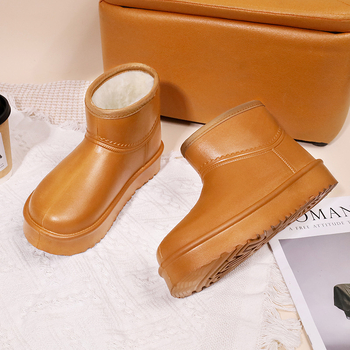 Cizme de zăpadă impermeabile pentru femei, căptușite cu fleece, partea superioară EVA, glezna joasă, talpă groasă, toc mediu 3-5 cm, culoare uni, încălțăminte de iarnă