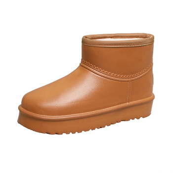 Cizme de zăpadă impermeabile pentru femei, căptușite cu fleece, partea superioară EVA, glezna joasă, talpă groasă, toc mediu 3-5 cm, culoare uni, încălțăminte de iarnă