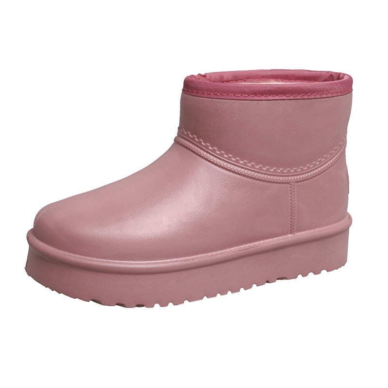 Cizme de zăpadă impermeabile pentru femei, căptușite cu fleece, partea superioară EVA, glezna joasă, talpă groasă, toc mediu 3-5 cm, culoare uni, încălțăminte de iarnă