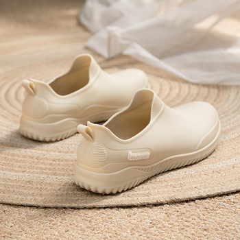 Cizme de ploaie pentru femei, PVC exterior, gambă joasă, închidere slip-on, talpă plată, potrivite pentru toate sezoanele