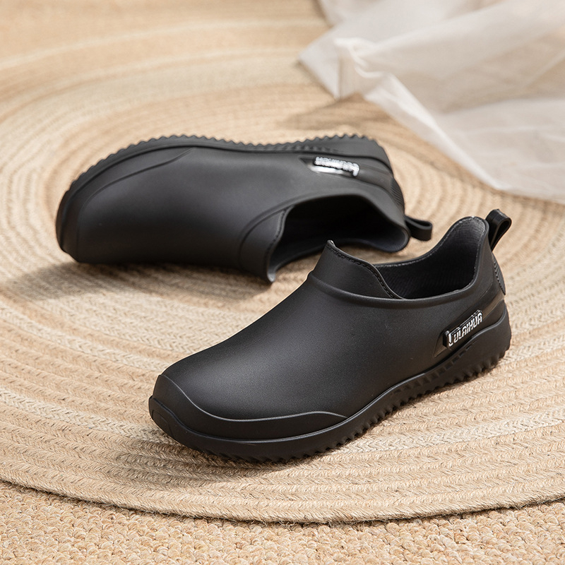 Cizme de ploaie pentru femei, PVC exterior, gambă joasă, închidere slip-on, talpă plată, potrivite pentru toate sezoanele