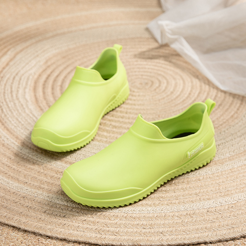 Cizme de ploaie pentru femei, PVC exterior, gambă joasă, închidere slip-on, talpă plată, potrivite pentru toate sezoanele