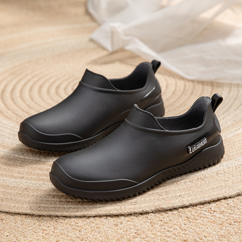 Cizme de ploaie pentru femei, PVC exterior, gambă joasă, închidere slip-on, talpă plată, potrivite pentru toate sezoanele