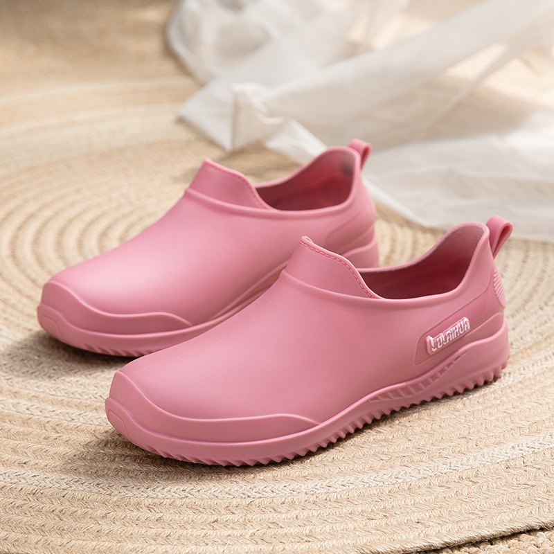 Cizme de ploaie pentru femei, PVC exterior, gambă joasă, închidere slip-on, talpă plată, potrivite pentru toate sezoanele