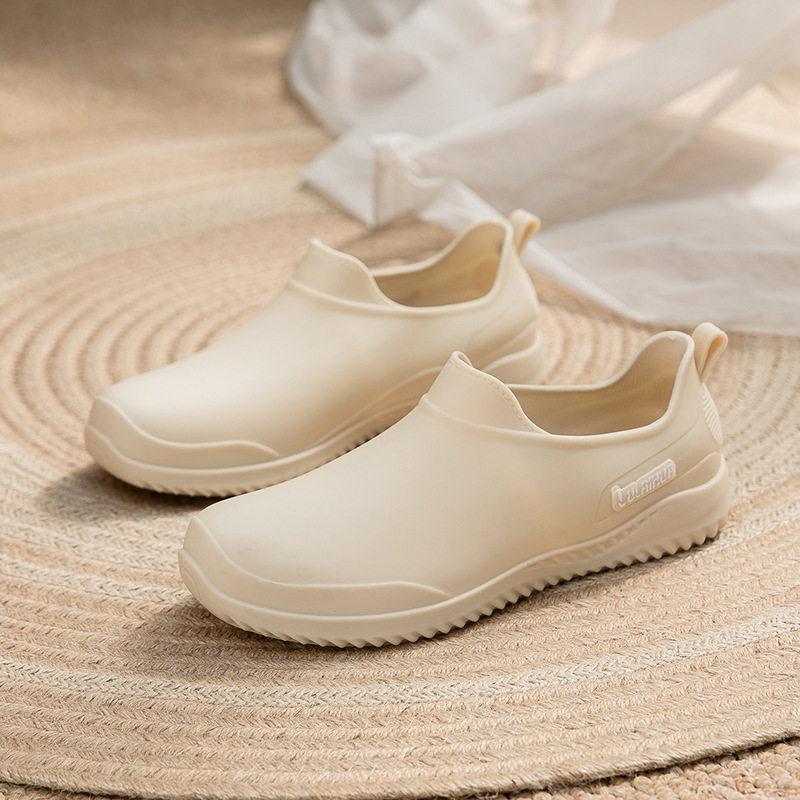 Cizme de ploaie pentru femei, PVC exterior, gambă joasă, închidere slip-on, talpă plată, potrivite pentru toate sezoanele