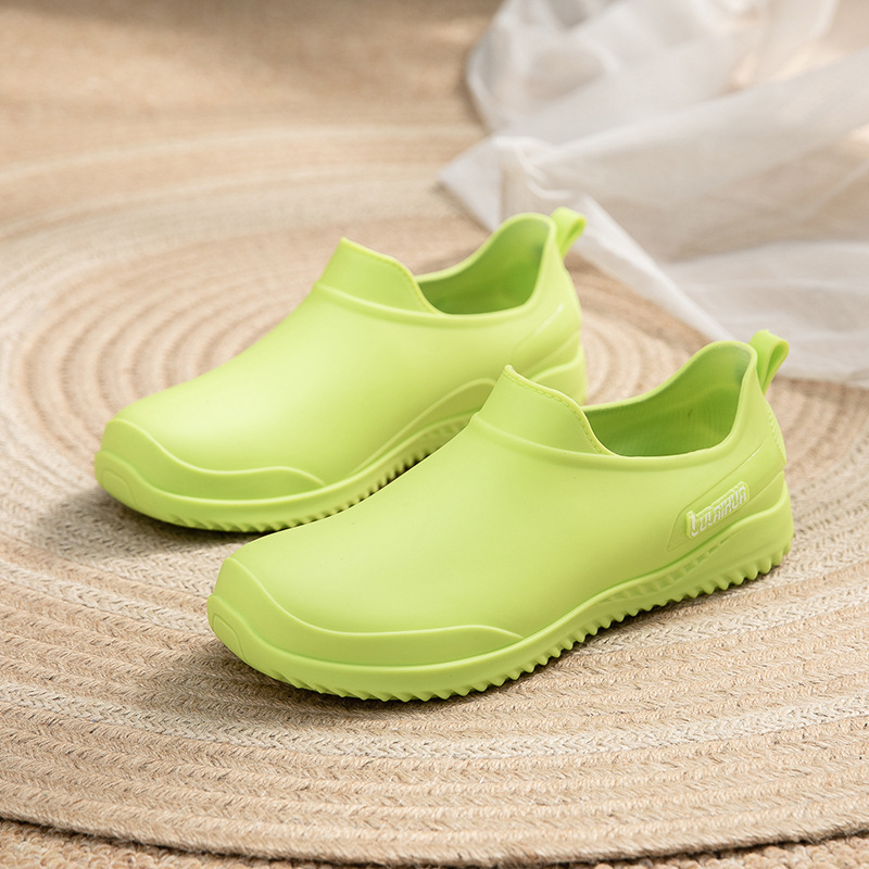 Cizme de ploaie pentru femei, PVC exterior, gambă joasă, închidere slip-on, talpă plată, potrivite pentru toate sezoanele