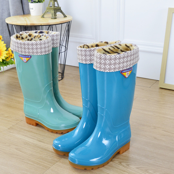 Cizme de ploaie pentru femei din PVC, impermeabile, anti-alunecare, înalte, căptușite cu bumbac, toc mic 1–3 cm, pentru toate anotimpurile