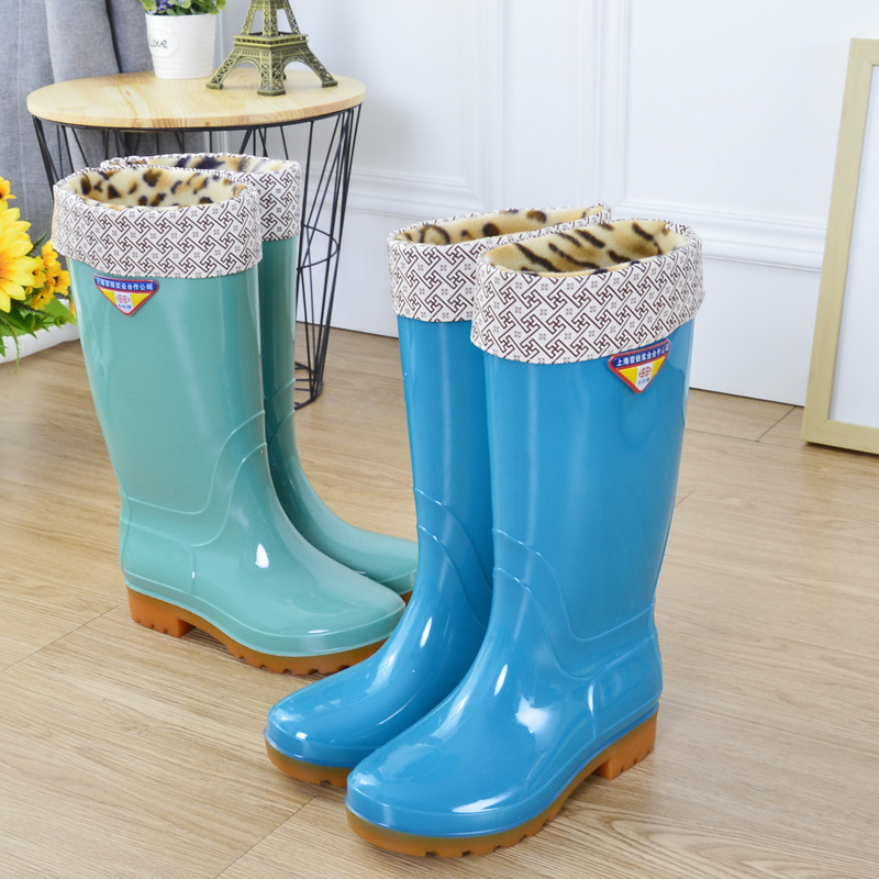 Cizme de ploaie pentru femei din PVC, impermeabile, anti-alunecare, înalte, căptușite cu bumbac, toc mic 1–3 cm, pentru toate anotimpurile