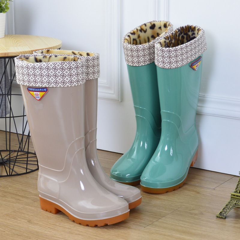 Cizme de ploaie pentru femei din PVC, impermeabile, anti-alunecare, înalte, căptușite cu bumbac, toc mic 1–3 cm, pentru toate anotimpurile
