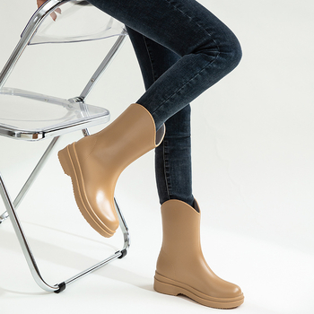 Ghete de ploaie pentru femei Agsdon/Augushiden - partea superioară din PVC, înălțime medie a tibelor, toc mic 1–3 cm