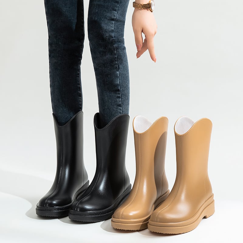 Ghete de ploaie pentru femei Agsdon/Augushiden - partea superioară din PVC, înălțime medie a tibelor, toc mic 1–3 cm