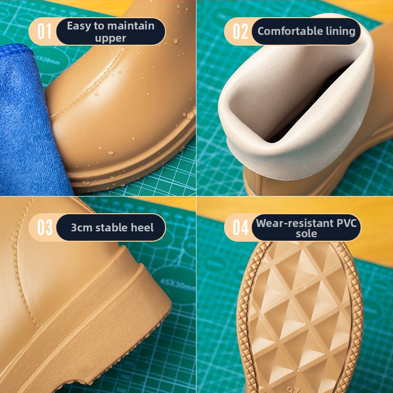 Ghete de ploaie pentru femei Agsdon/Augushiden - partea superioară din PVC, înălțime medie a tibelor, toc mic 1–3 cm