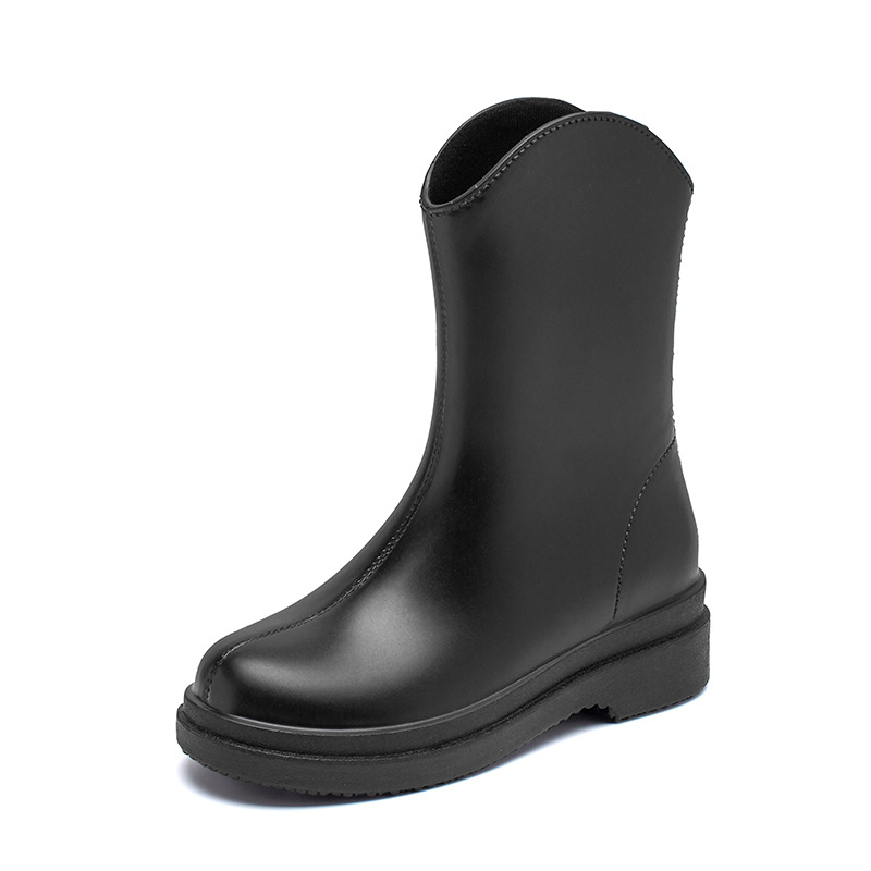 Ghete de ploaie pentru femei Agsdon/Augushiden - partea superioară din PVC, înălțime medie a tibelor, toc mic 1–3 cm