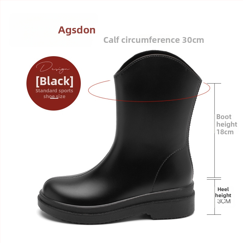 Ghete de ploaie pentru femei Agsdon/Augushiden - partea superioară din PVC, înălțime medie a tibelor, toc mic 1–3 cm