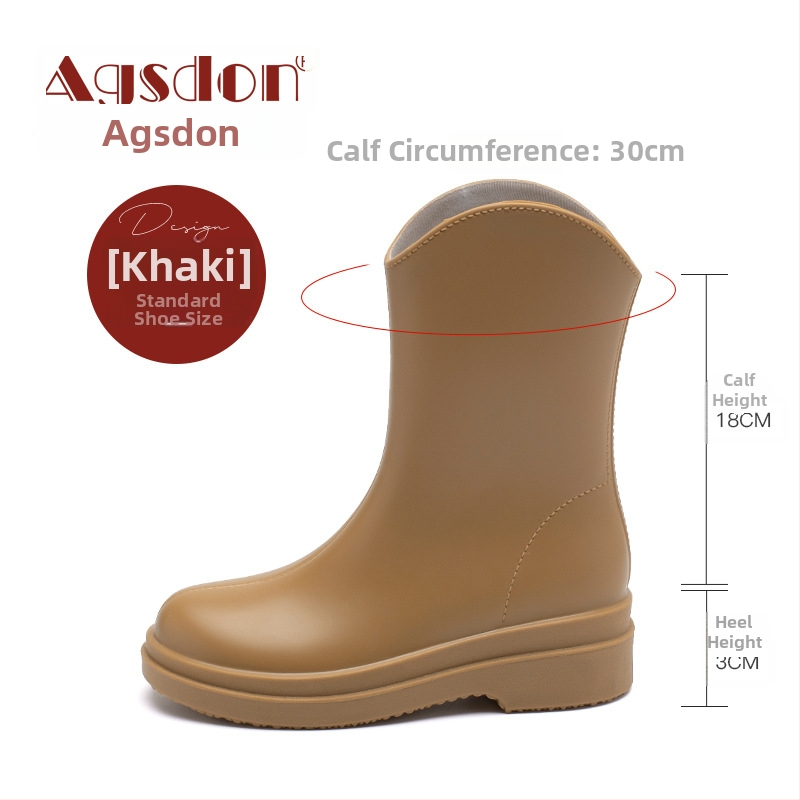 Ghete de ploaie pentru femei Agsdon/Augushiden - partea superioară din PVC, înălțime medie a tibelor, toc mic 1–3 cm