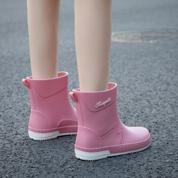Дамски гумени ботуши за дъжд, подплатени флийсом, водоустойчиви, нисък маншет, антисклизяща подметка, горна част от пластмаса