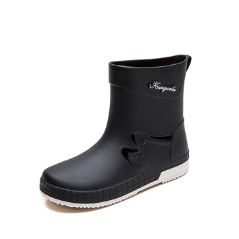 Дамски гумени ботуши за дъжд, подплатени флийсом, водоустойчиви, нисък маншет, антисклизяща подметка, горна част от пластмаса